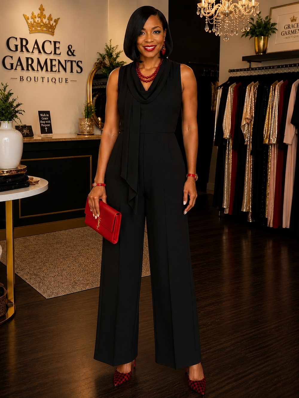 White House Black Market Black Sleeveless Wide-Leg Jumpsuit with Cowl Neck